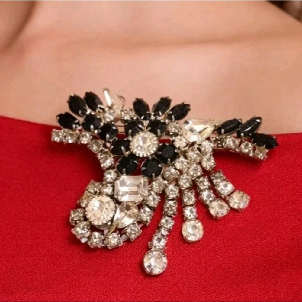 Vintage Large Rhinestone Flower Brooch Pin, 3